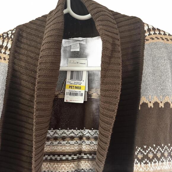 NWT Fair Isle brown Sequined Open Front long cardigan Sweater Vest Sz M - Picture 4 of 7